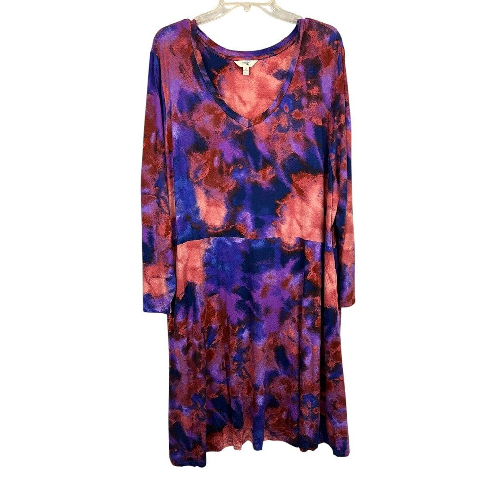 Terra & Sky Woman Knit Swing Dress Size 3X Long Sleeve Purple & Coral Knit - Picture 2 of 10